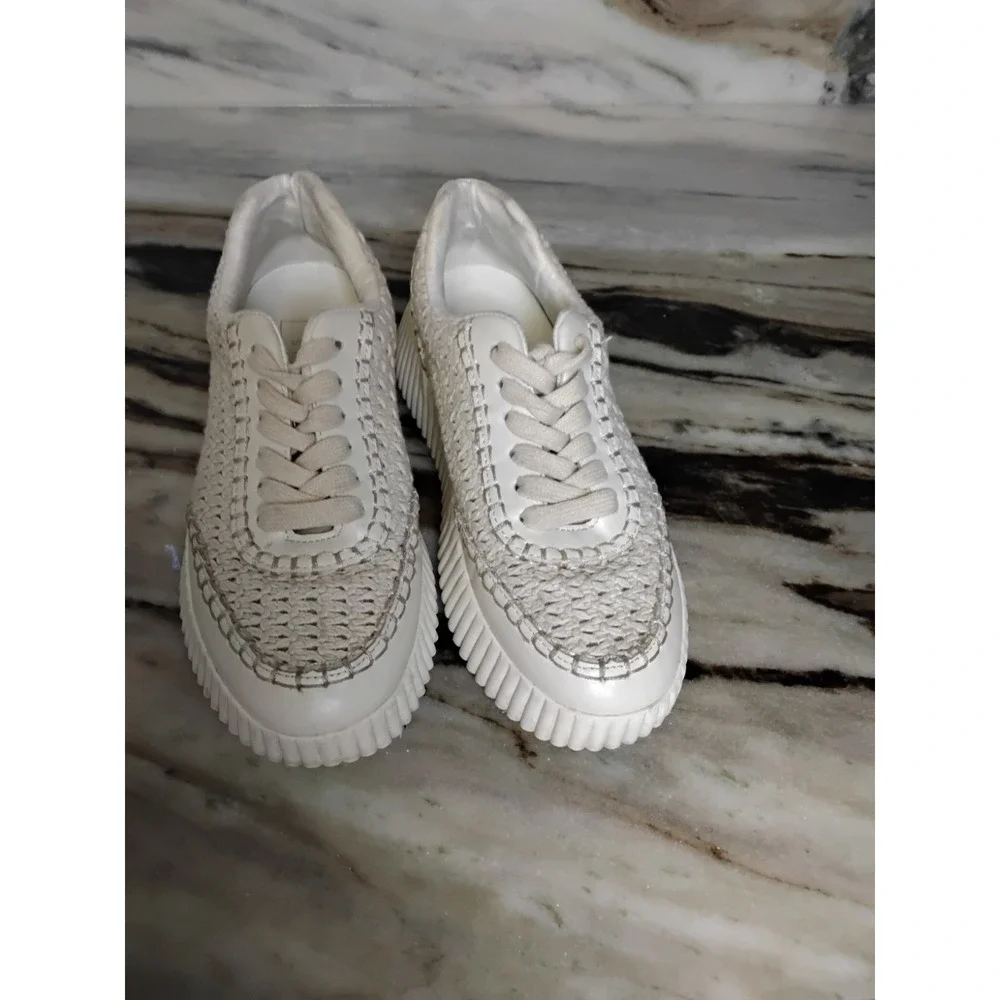 Shu Shop Selina Sneakers Bone Off White Woven Chunky Ribbed Sole Sz‎ 7